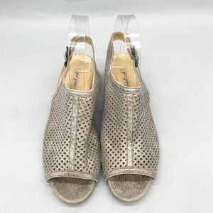 Paul Green Womens 5 7.5 Lois Sandals Shoes Smoke Leather Slingback Peep Toe Heel